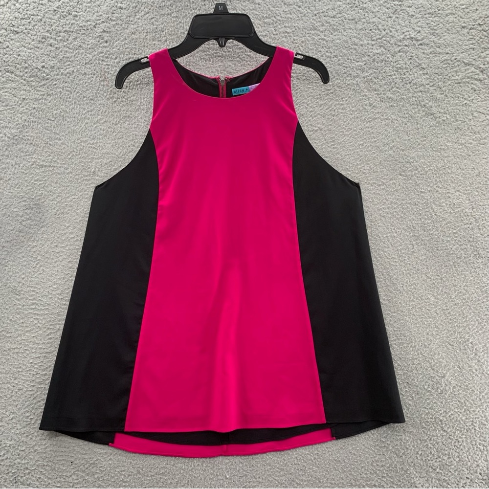 Alice + Olivia Womens Crew Neck Tank Top Blouse Pink Black Colorblock Relaxed M